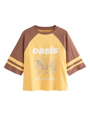Yellow/Brown Official Oasis License Raglan Elbow Colour Block Graphic T-Shirt - Image 6 of 8