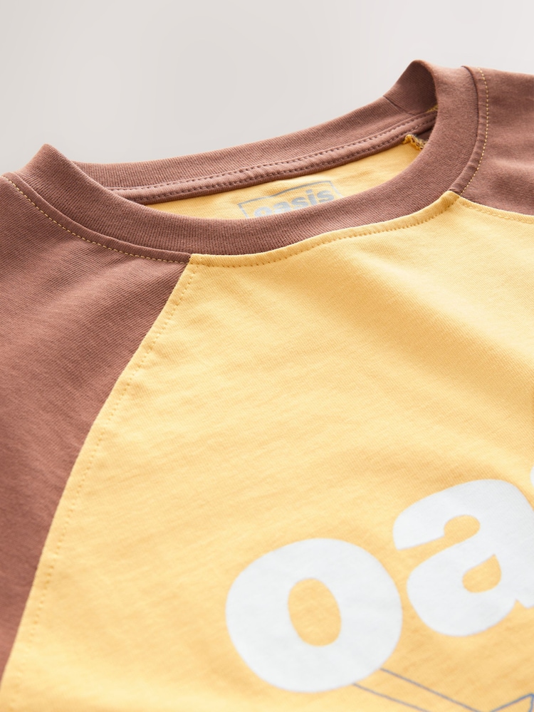 Yellow/Brown Official Oasis License Raglan Elbow Colour Block Graphic T-Shirt - Image 8 of 8