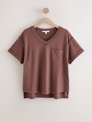 Chocolate Brown Oversized V-Neck Short Sleeve T-Shirt - Image 4 of 6