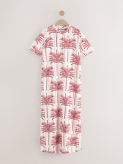 Ecru/Red Palm Print Heavyweight Short Sleeve Crew Neck Maxi T-Shirt Dress - Image 1 of 3