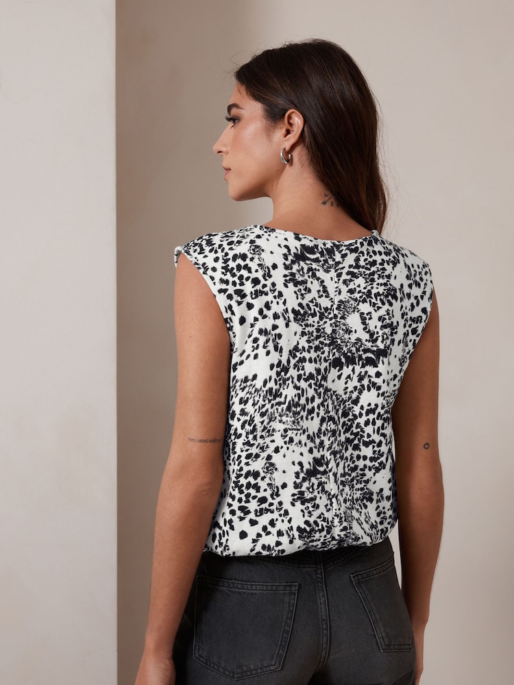Mono Animal Print Slub Bubble Hem Sleeveless Tank Top - Image 4 of 4 Mono Animal Print Slub Bubble Hem Sleeveless Tank Top - Image 4 of 4