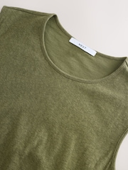 Khaki Green Slub Bubble Hem Sleeveless Tank Top - Image 2 of 3