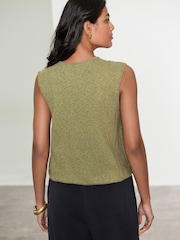 Khaki Green Slub Bubble Hem Sleeveless Tank Top - Image 4 of 8