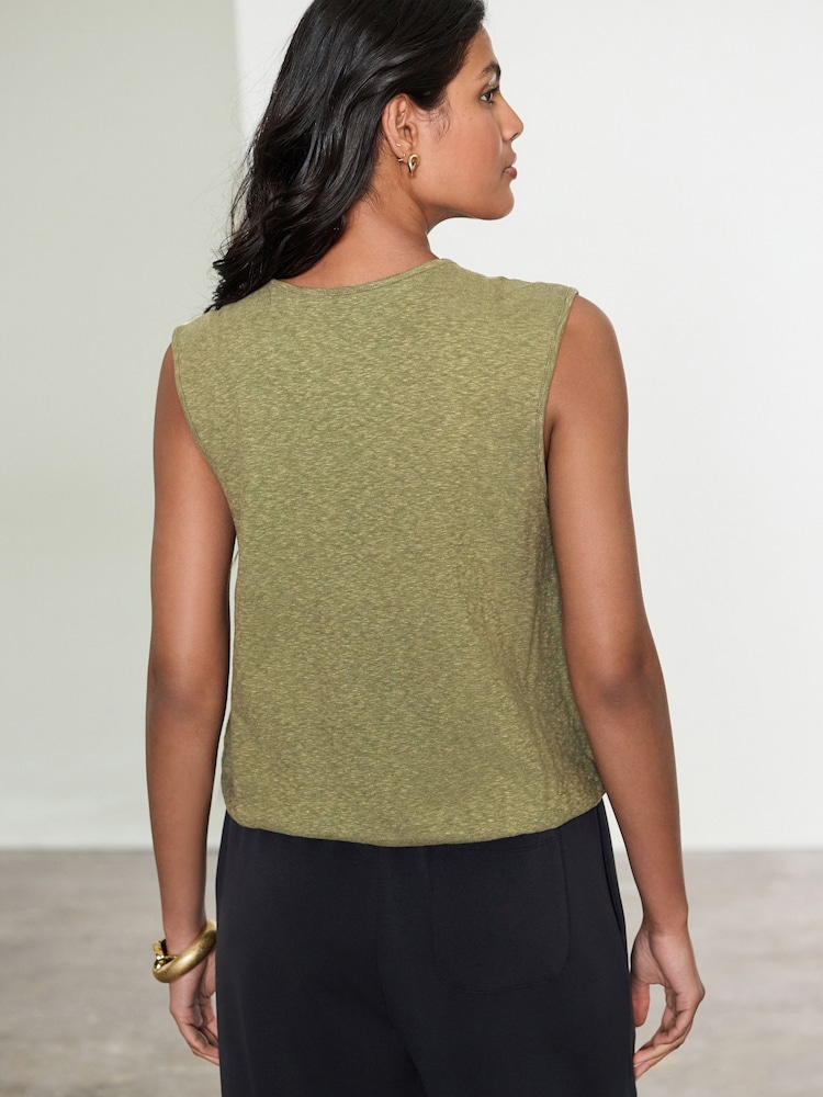 Khaki Green Slub Bubble Hem Sleeveless Tank Top - Image 4 of 8