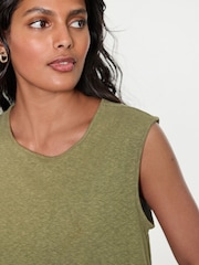 Khaki Green Slub Bubble Hem Sleeveless Tank Top - Image 5 of 8