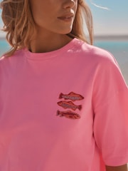 Fluro Pink Oversized Sardine Matchbox Graphic Short Sleeve Crew Neck 100% Cotton T-Shirt - Image 4 of 8