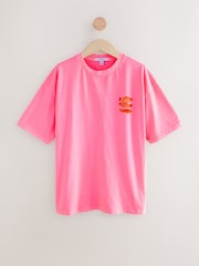 Fluro Pink Oversized Sardine Matchbox Graphic Short Sleeve Crew Neck 100% Cotton T-Shirt - Image 5 of 8