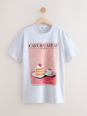 Grey Cake Scene Relaxed Fit Front Graphic Print Short Sleeve Crew Neck T-Shirt - Image 6 of 8