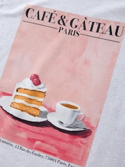 Grey Cake Scene Relaxed Fit Front Graphic Print Short Sleeve Crew Neck T-Shirt - Image 7 of 8