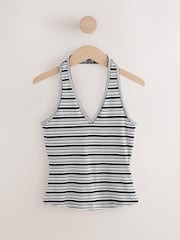 Monochrome Striped Rib Halter Neck Vest - Image 1 of 3