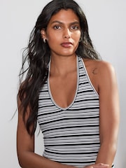 Monochrome Striped Rib Halter Neck Vest - Image 5 of 8