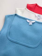 Red/White/Blue Ribbed Sqaure Neck Sleeveless Vests 3 Pack - Image 8 of 9