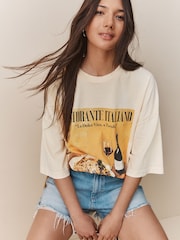 Yellow Spaghetti Dinner Relaxed Fit Front Graphic Print Short Sleeve Crew Neck T-Shirt - Image 2 of 8