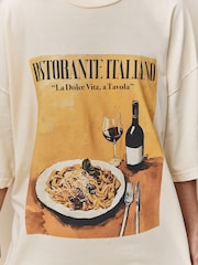 Yellow Spaghetti Dinner Relaxed Fit Front Graphic Print Short Sleeve Crew Neck T-Shirt - Image 5 of 8