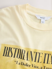 Yellow Spaghetti Dinner Relaxed Fit Front Graphic Print Short Sleeve Crew Neck T-Shirt - Image 7 of 8