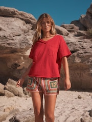 Red Oversized V-Neck Short Sleeve T-Shirt - Image 1 of 3