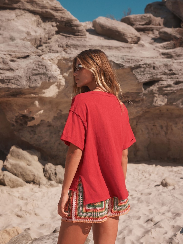 Red Oversized V-Neck Short Sleeve T-Shirt - Image 2 of 3