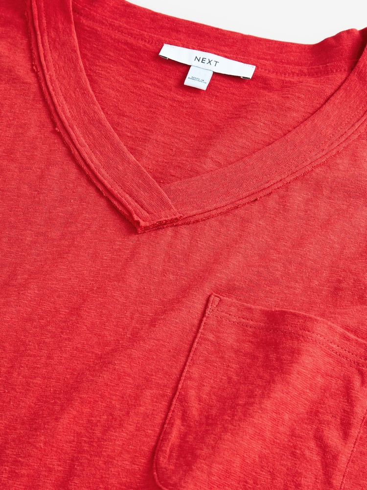 Red Oversized V-Neck Short Sleeve T-Shirt - Image 3 of 3