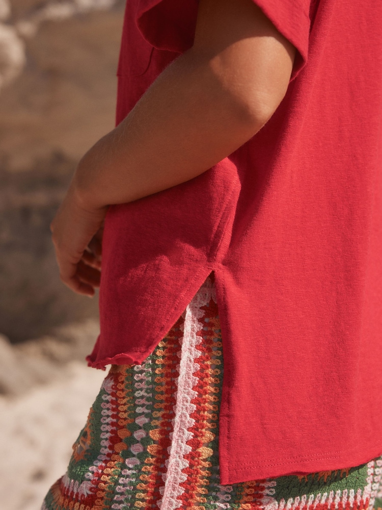 Red Oversized V-Neck Short Sleeve T-Shirt - Image 4 of 7