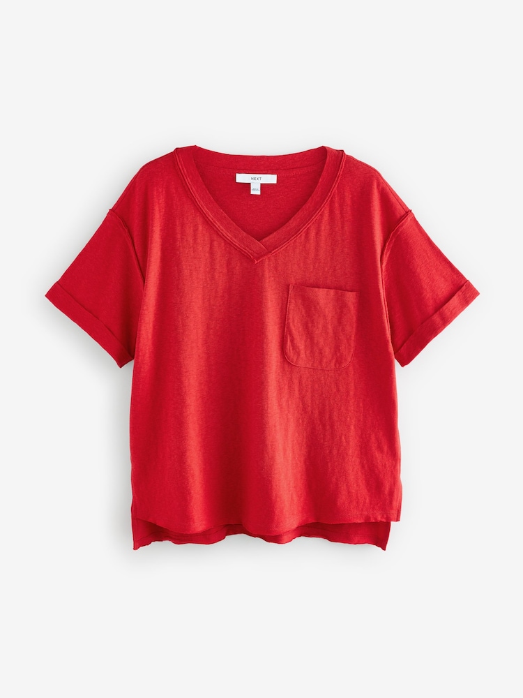 Red Oversized V-Neck Short Sleeve T-Shirt - Image 5 of 7