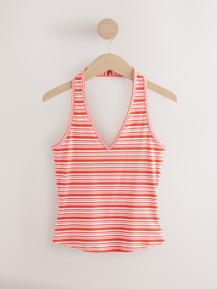 Red/White Striped Rib Halter Neck Vest - Image 1 of 3