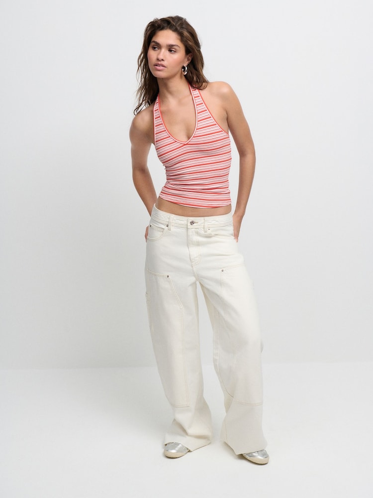 Rot / Weiß - Striped Rib Halter Neck Vest - Bild 2 von 8 Rot / Weiß - Striped Rib Halter Neck Vest - Bild 2 von 8