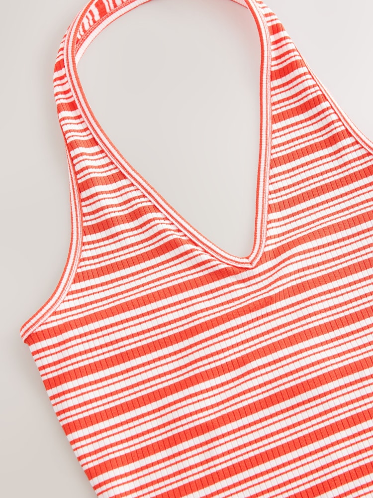 Red/White Striped Rib Halter Neck Vest - Image 3 of 3