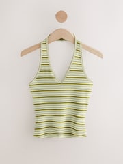 Green/White Striped Rib Halter Neck Vest - Image 1 of 3