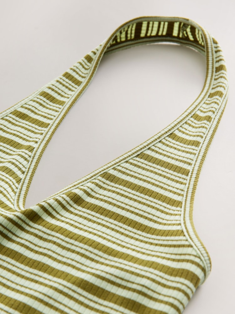 Green/White Striped Rib Halter Neck Vest - Image 3 of 3