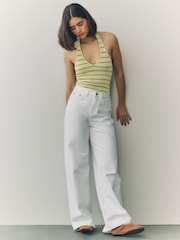 Green/White Striped Rib Halter Neck Vest - Image 4 of 9