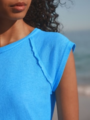 Blue Washed Open Seam Detailing Raglan Short Sleeve Crew Neck T-Shirt - Image 4 of 7