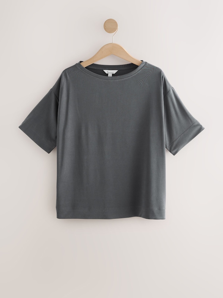 Dark Grey Relaxed Fit Premium Modal Boxy T-Shirt - Image 1 of 3