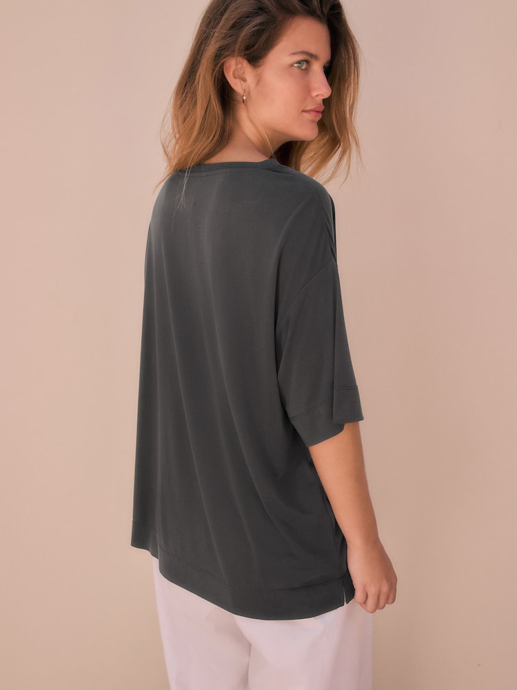 Dark Grey N. Premium Relaxed Fit Modal Boxy T-Shirt - Image 4 of 8