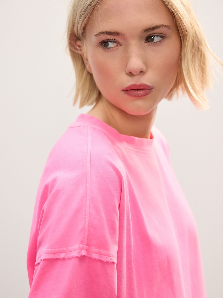 Fluro Pink Relaxed Fit Skater Style T-Shirt - Image 4 of 5