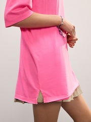 Fluro Pink Relaxed Fit Short Sleeve Seam Detail Skater Style 100% Cotton T-Shirt - Image 5 of 5