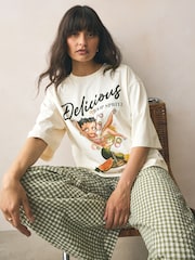 White Official Betty Boop License Graphic Boxy Short Sleeve 100% Cotton T-Shirt - Image 1 of 8