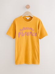 Yellow Oversized Fun City Graphic Short Sleeve Crew Neck 100% Cotton T-Shirt - Image 1 of 3