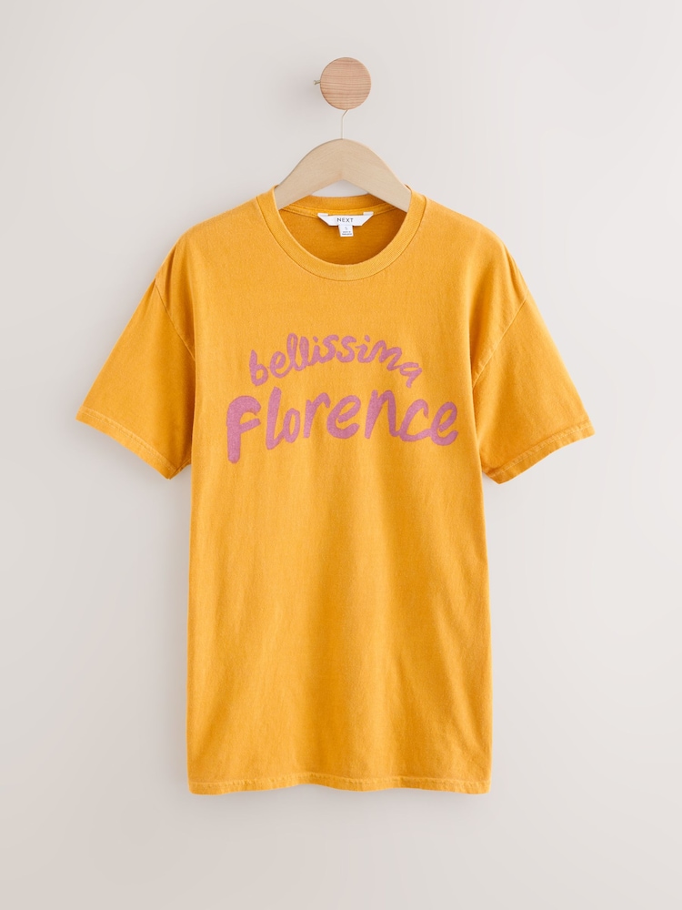 Yellow Oversized Fun City Graphic Short Sleeve Crew Neck 100% Cotton T-Shirt - Image 1 of 3