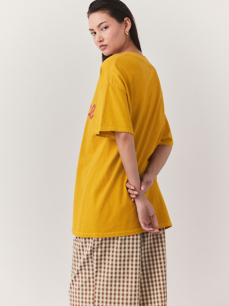 Yellow Oversized Fun City Graphic Short Sleeve Crew Neck 100% Cotton T-Shirt - Image 4 of 8
