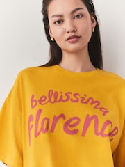 Yellow Oversized Fun City Graphic Short Sleeve Crew Neck 100% Cotton T-Shirt - Image 5 of 8