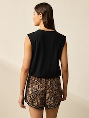 Black Slub Bubble Hem Sleeveless Tank Top - Image 3 of 7