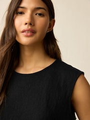 Black Slub Bubble Hem Sleeveless Tank Top - Image 4 of 7