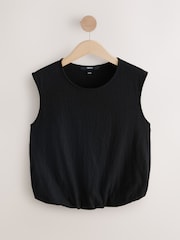 Black Slub Bubble Hem Sleeveless Tank Top - Image 5 of 7
