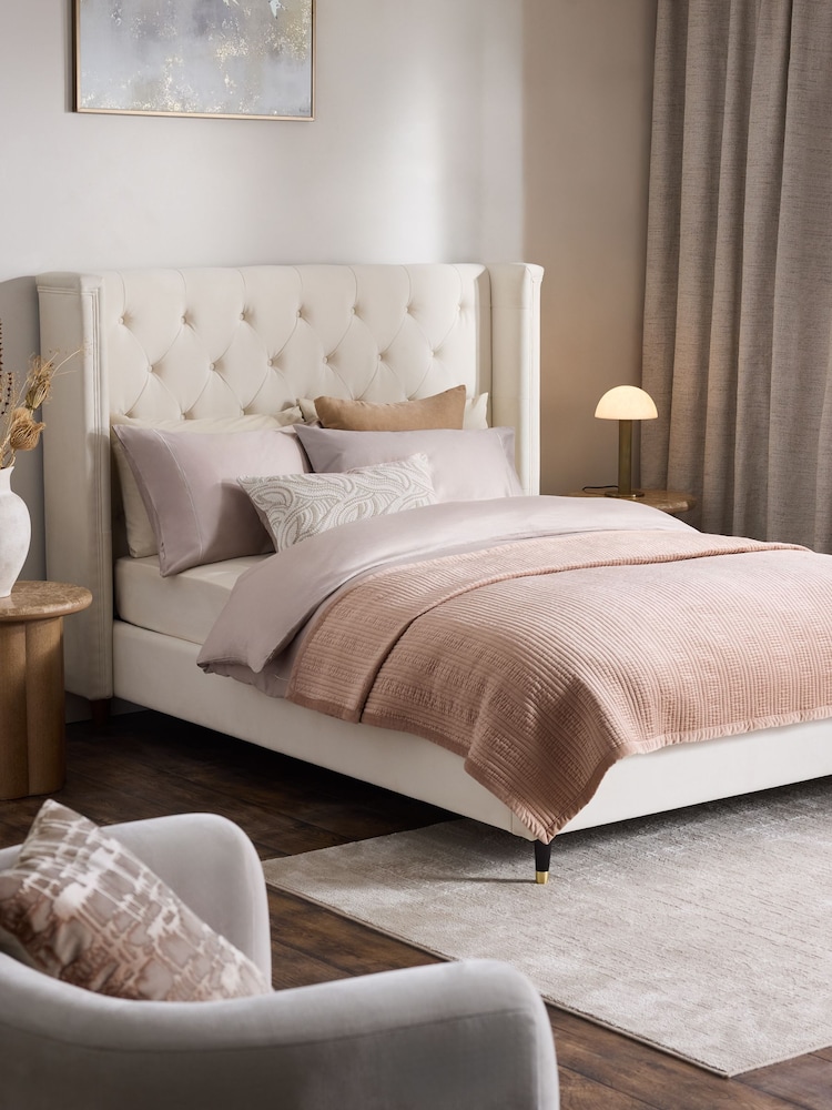 Natural Oyster Soft Velvet Grayson Upholstered Bed Frame - Image 1 of 7