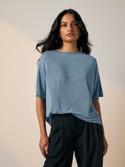 Blue Relaxed Fit Premium Modal Boxy T-Shirt - Image 1 of 7