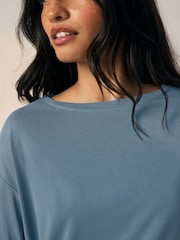 Blue Relaxed Fit Premium Modal Boxy T-Shirt - Image 4 of 7