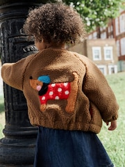 Brown Sausage Dog Borg Fleece Bomber Jacket (3mths-8yrs) - Image 1 of 11