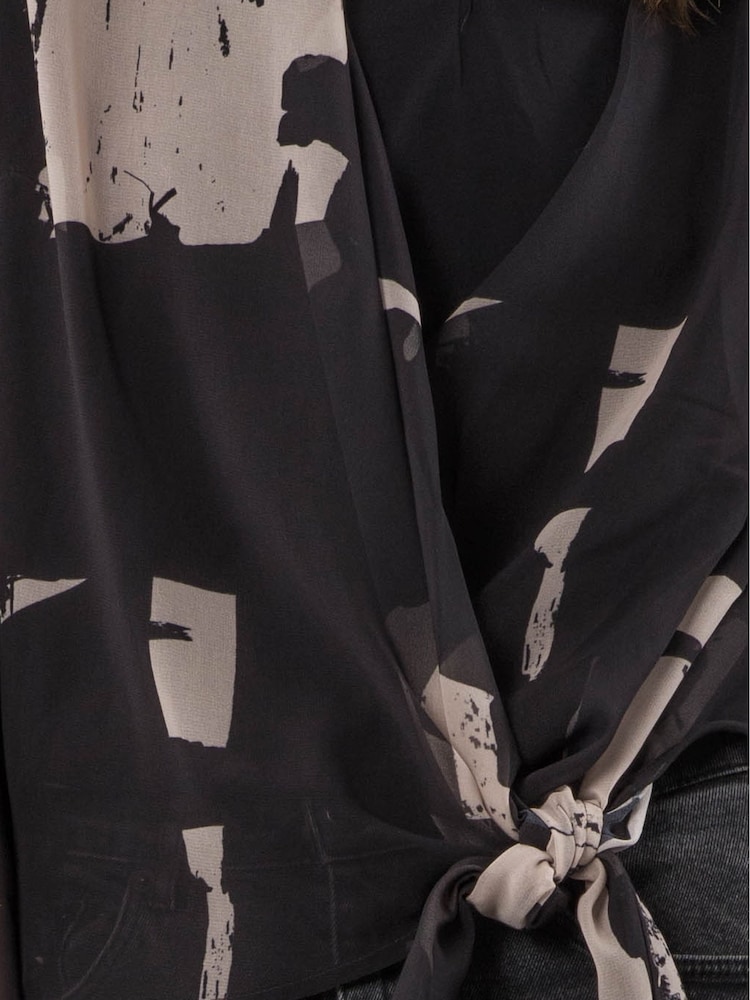 Religion Black Infinity Wrap Top With Tie Front In Hand Painted Prints - Image 7 of 7 Religion Black Infinity Wrap Top With Tie Front In Hand Painted Prints - Image 7 of 7