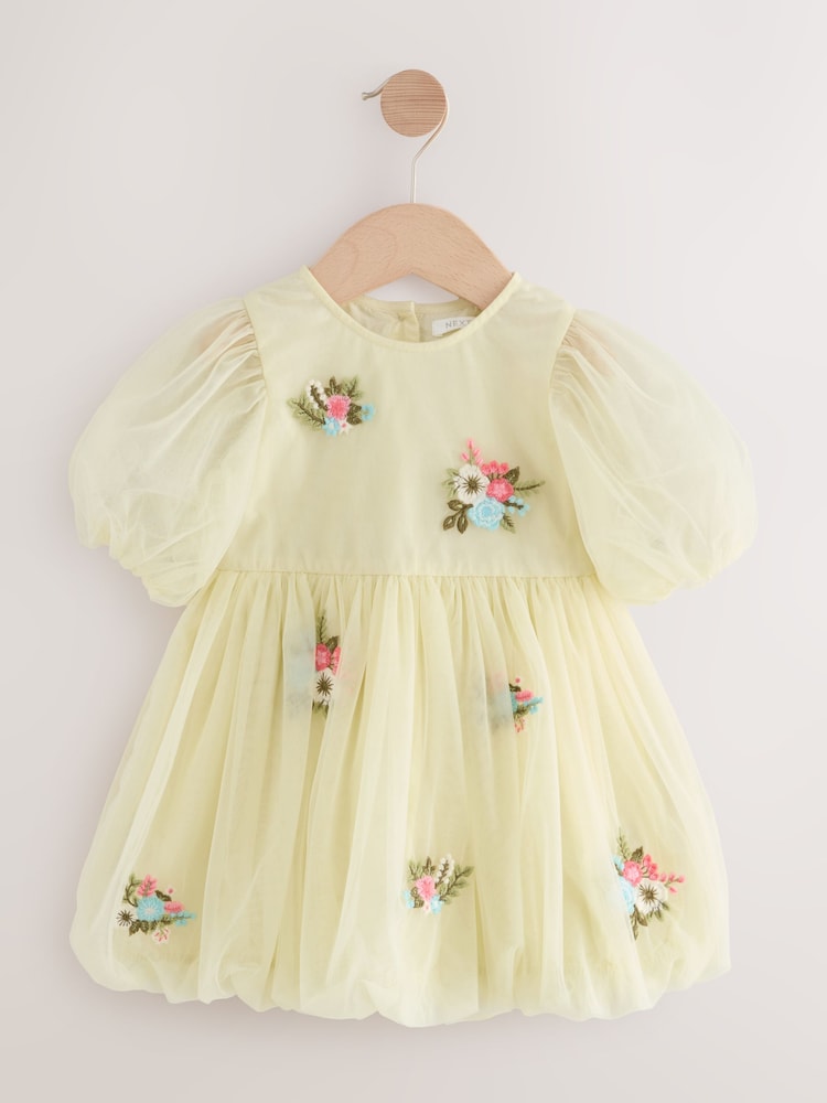 Buy Lemon Yellow Bubble Hem Embroidered Mesh Dress (3mths-8yrs) from Next  USA