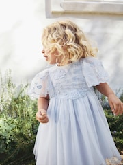 Pale Blue Embroidered Mesh Dress (3mths-8yrs) - Image 2 of 4